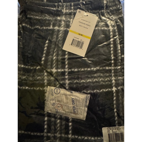 Perry Ellis Portfolio Mens Plaid Textured Fleece Pajama Pants, Jet Black, M, NWT - Picture 2 of 4